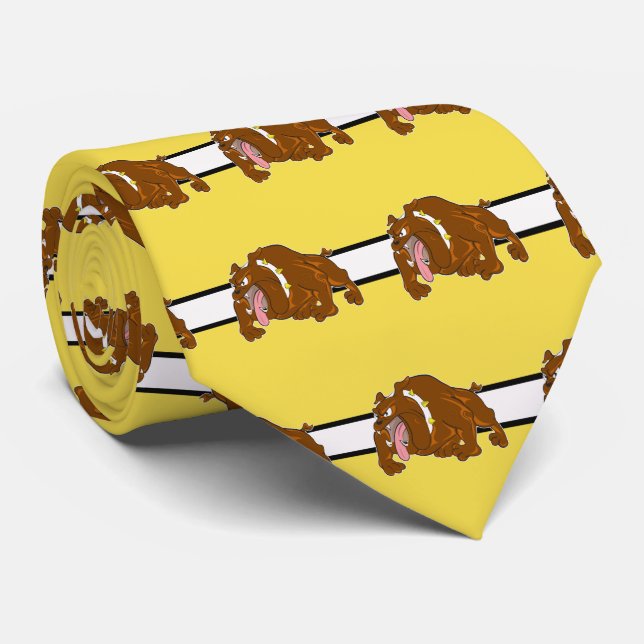 Bulldogs Sports Team Yellow White Necktie (Rolled)