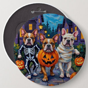 Bulldogs Trick-or-Treating in Halloween Costumes 6 Cm Round Badge