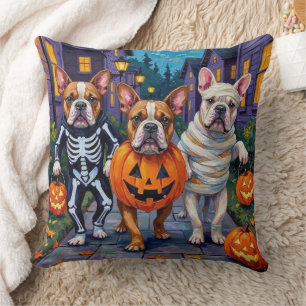 Bulldogs Trick-or-Treating in Halloween Costumes Cushion