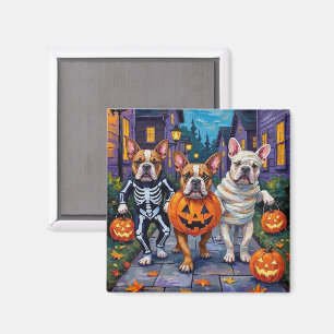 Bulldogs Trick-or-Treating in Halloween Costumes Magnet