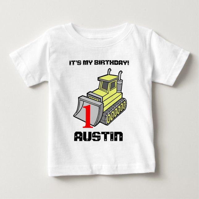 Bulldozer Birthday Tee, customisable Baby T-Shirt (Front)