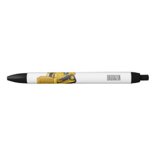 Bulldozer cartoon illustration black ink pen