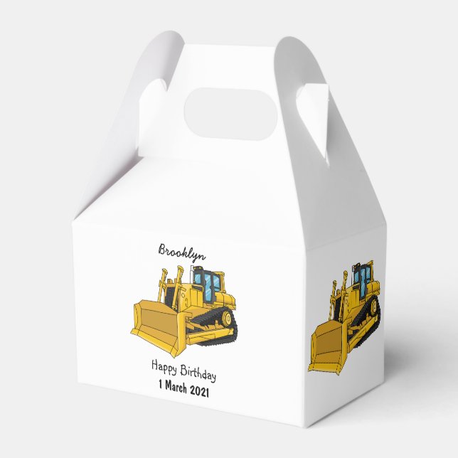 Bulldozer cartoon illustration favour box (Front Side)