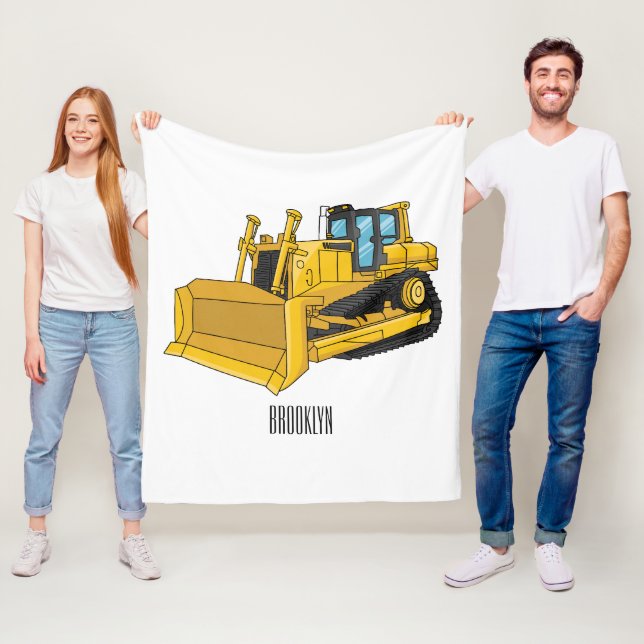 Bulldozer cartoon illustration fleece blanket (In Situ)