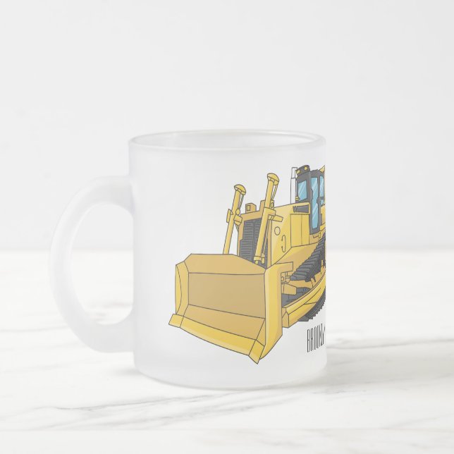 Bulldozer cartoon illustration frosted glass coffee mug (Left)