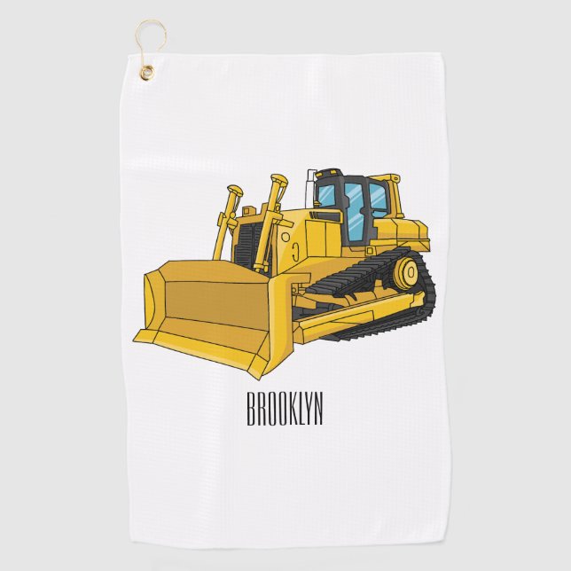Bulldozer cartoon illustration golf towel (Front)