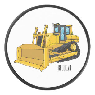 Bulldozer cartoon illustration  hockey puck
