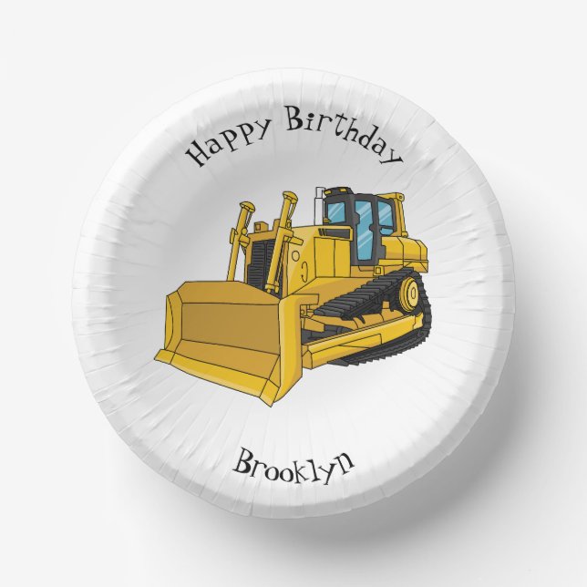Bulldozer cartoon illustration paper plate (Front)