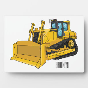 Bulldozer cartoon illustration plaque