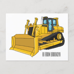 Bulldozer cartoon illustration postcard