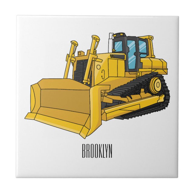 Bulldozer cartoon illustration tile (Front)