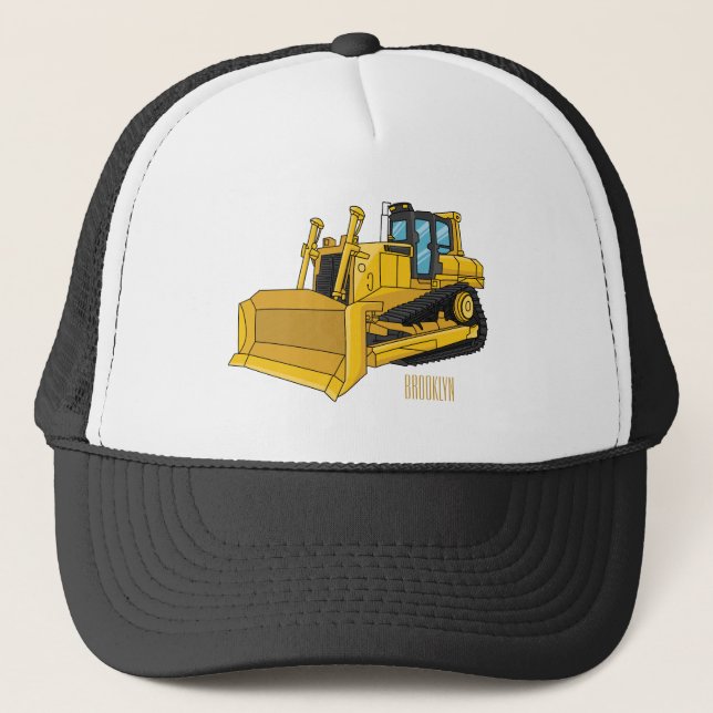 Bulldozer cartoon illustration trucker hat (Front)