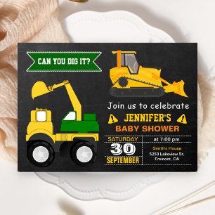Bulldozer Construction Baby Shower Invitation