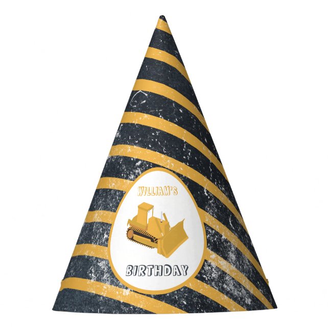 Bulldozer Construction Truck Birthday Party Hat (Front)