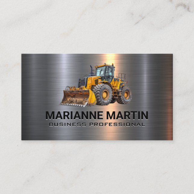 Bulldozer Construction Vehicle | Metallic Shine Business Card (Front)