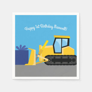 Bulldozer Cute 1st Birthday Party Construction Napkin