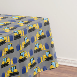 Bulldozer Cute 1st Birthday Party Construction Tablecloth