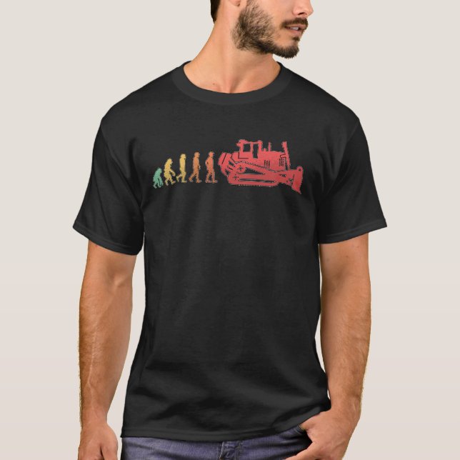 Bulldozer Evolution Construction Worker Retro Site T-Shirt (Front)