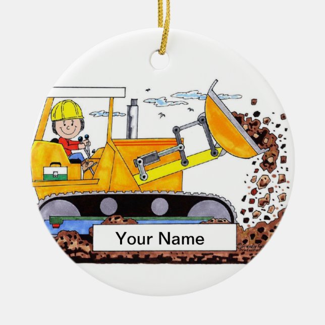 Bulldozer Operator - Female Ceramic Tree Decoration (Front)