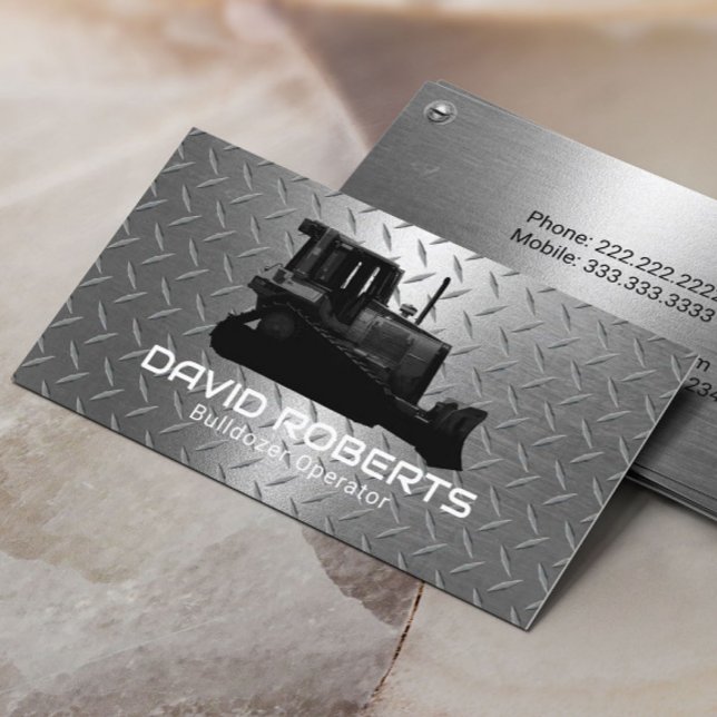 Bulldozer Plant Operator Modern Metal Construction Business Card (Creator Uploaded)