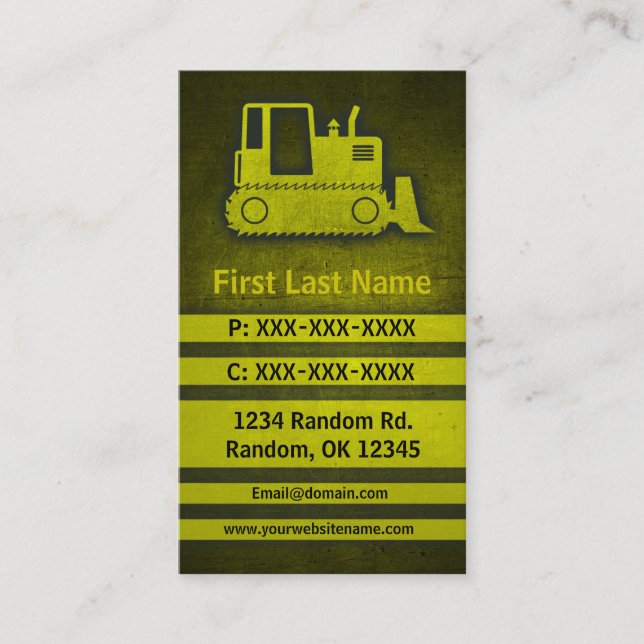 Bulldozer yellow grunge custom construction cards (Front)