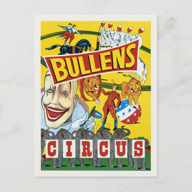 Bullens Circus Vintage Poster 1930s Postcard (Front)