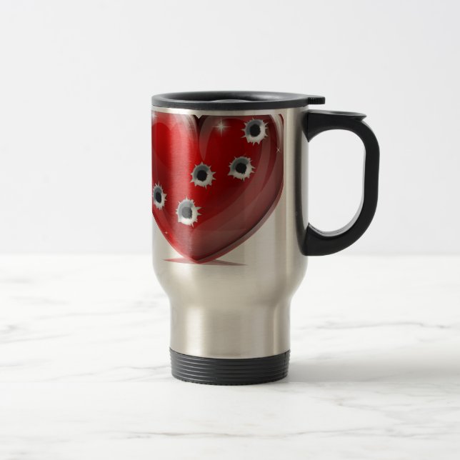 Bullet hole heart concept travel mug (Right)