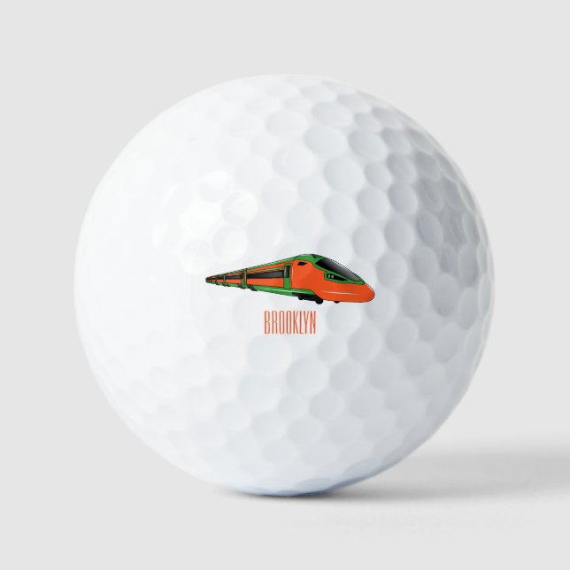 Bullet train cartoon illustration golf balls (Front)