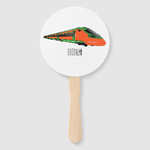 Bullet train cartoon illustration hand fan