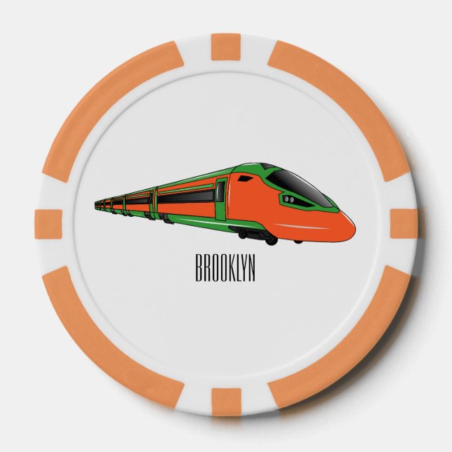 Bullet train cartoon illustration poker chips (Front)