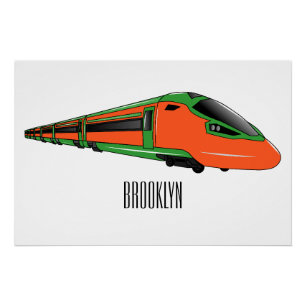 Bullet train cartoon illustration poster