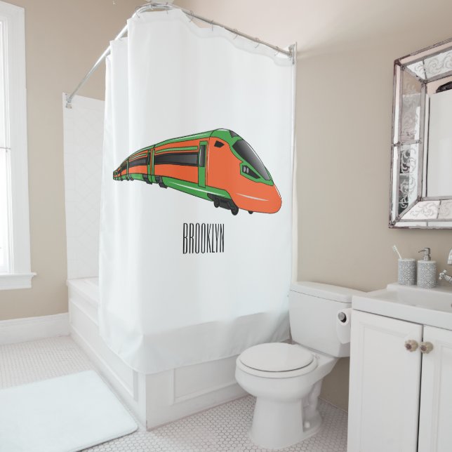 Bullet train cartoon illustration shower curtain (In Situ)