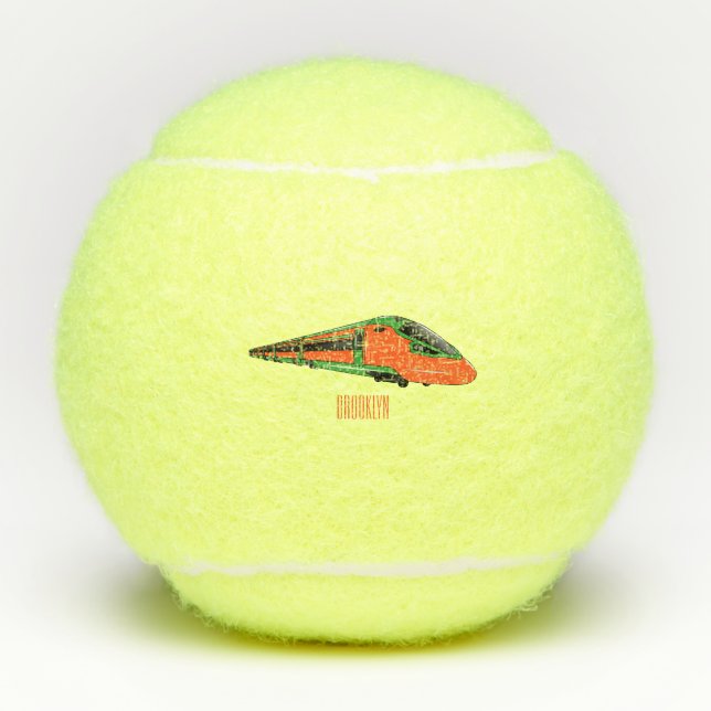 Bullet train cartoon illustration tennis balls (Front)