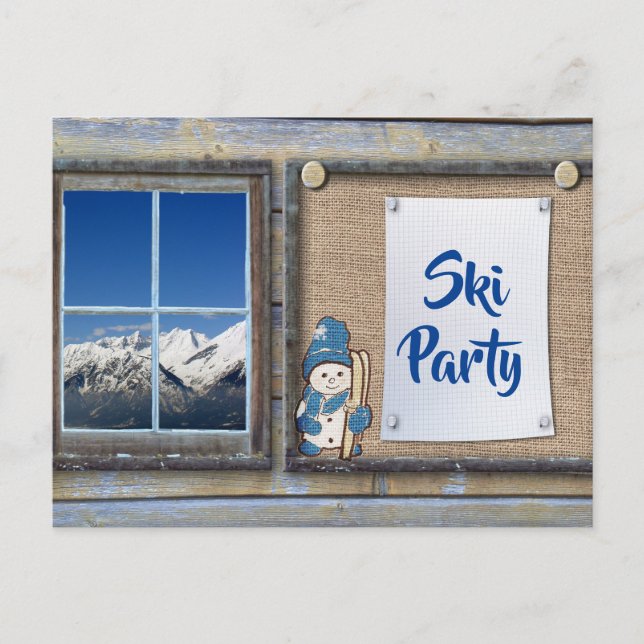 Bulletin Board Ski Party Invitation Postcard (Front)