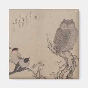 Bullfinch and horned owl - Kitagawa Utamaro Magnet
