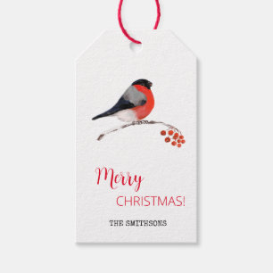 Bullfinch and red Rowan berries, Merry Christmas! Gift Tags