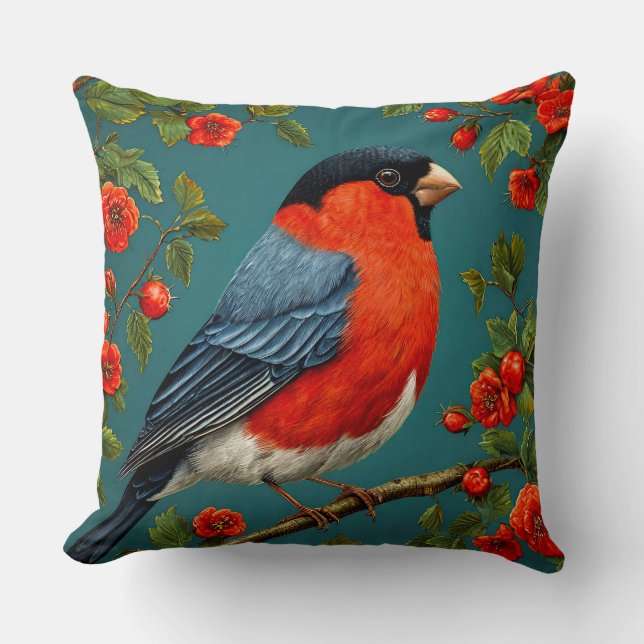 Bullfinch bird on a tree cushion (Front)