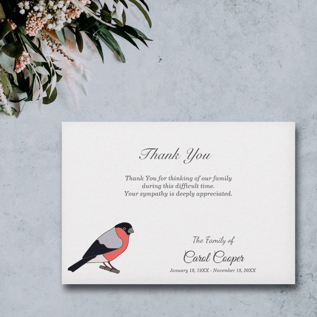 Bullfinch Funeral Thank You Note Card (Bullfinch Funeral Thank You Note Card)
