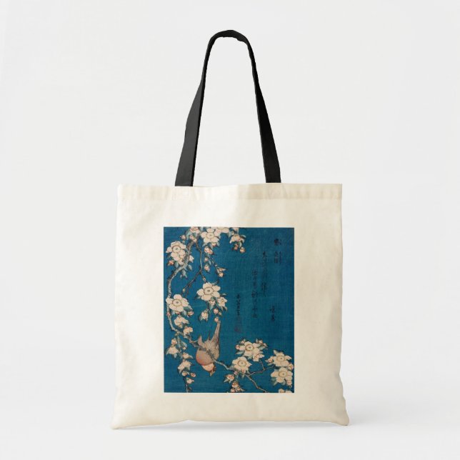 Bullfinch on a Weeping Cherry Branch by Hokusai Tote Bag (Front)