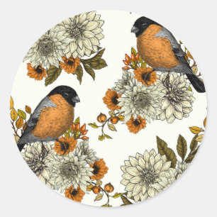 Bullfinch on autumn florals 2 classic round sticker