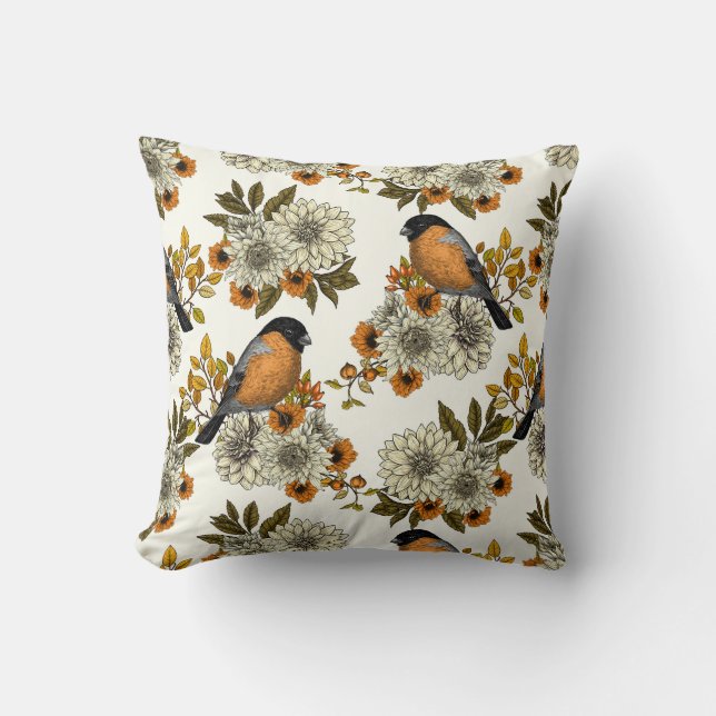 Bullfinch on autumn florals 2 cushion (Front)