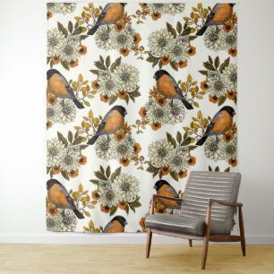 Bullfinch on autumn florals 2 tapestry