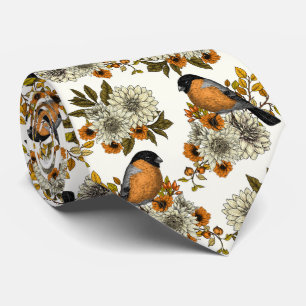 Bullfinch on autumn florals 2 tie