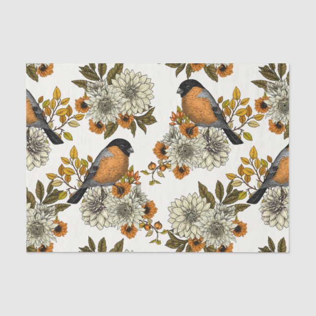 Bullfinch on autumn florals 2 tissue paper (Front)