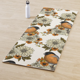Bullfinch on autumn florals 2 yoga mat