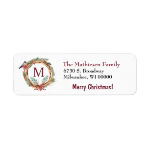 Bullfinch Rustic Wreath Christmas Return Address