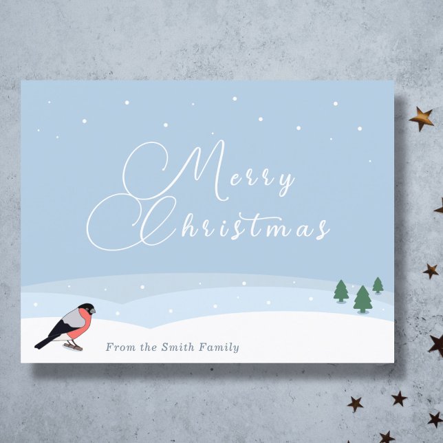 Bullfinch & Snow Landscape Christmas Greeting Card (Bullfinch & Snow Landscape Christmas Greeting Card)