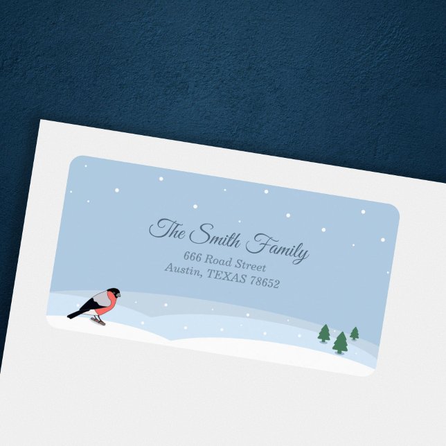 Bullfinch & Snowy Landscape Return Address Label (Bullfinch & Snowy Landscape Return Address Label)