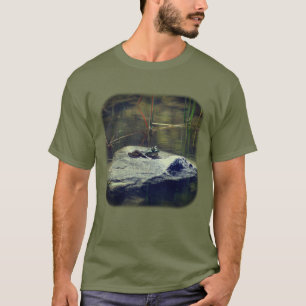 Bullfrog On Rock In Pond Nature  T-Shirt