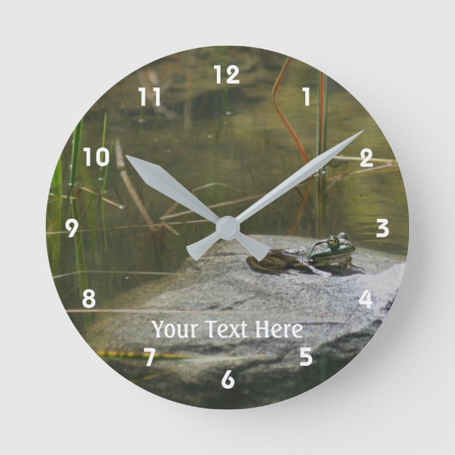 Bullfrog Sunning On Rock Nature Personalized Round Clock (Front)